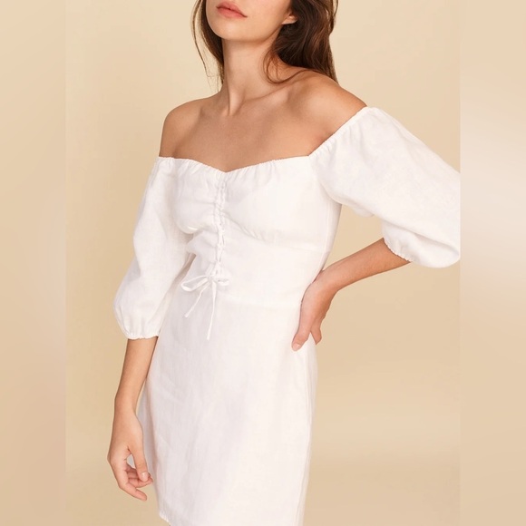 New! Kathryn Linen Mini Dress with Puff Sleeve 🤍 size 4 - Picture 4 of 7